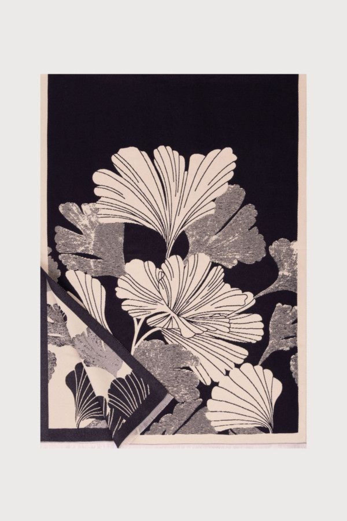 Ginkgo Botanical Reversible Scarf- Black