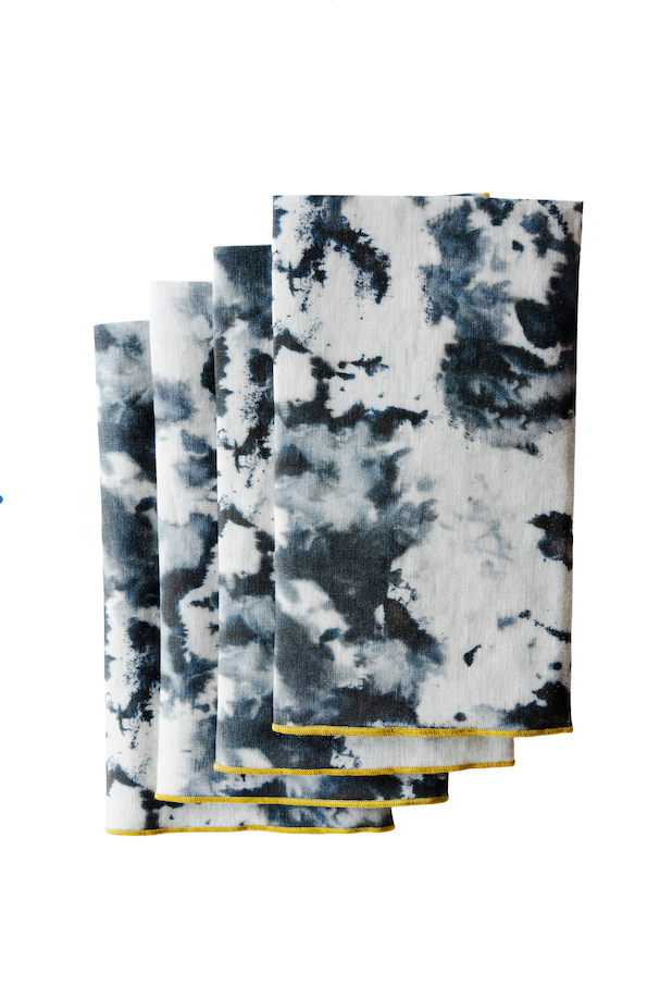 Grey Marble linen dinner napkin set of 4 styled on dinner table - Goldie Home
