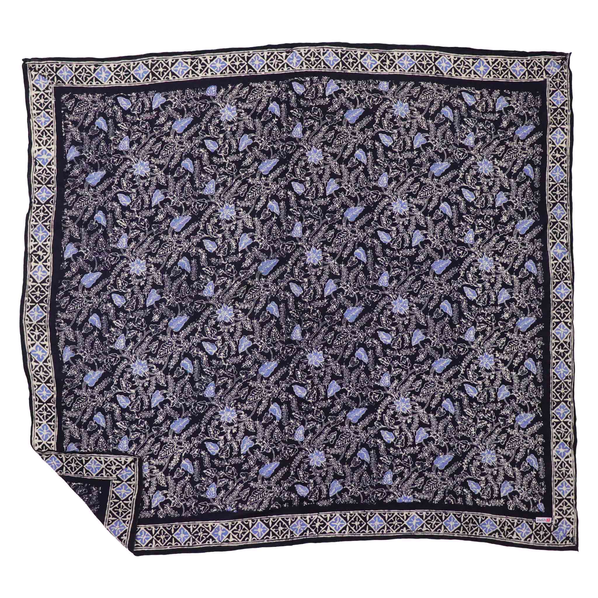 Large 39" Wild Rag Batik Bandana Blue Navy Foliage, 100% Soft Cotton, Hand Dyed Hair Cover Scarf