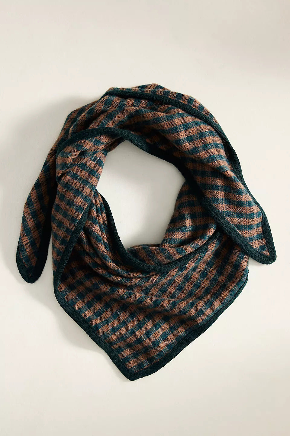 Plaid Wool Triangle Scarf - Black