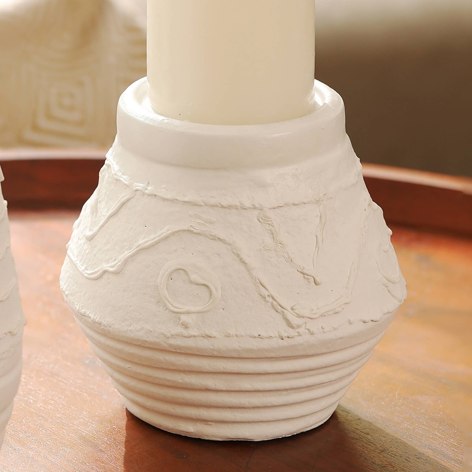 Terracotta Candle Holder | Organic Pattern Rustic Candle Stand (5.5” / 8.5”)