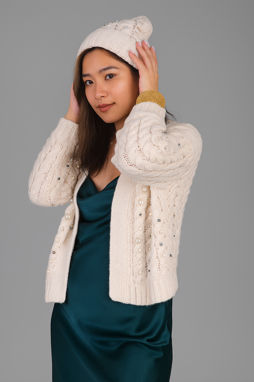 Holiday Cardigan Pearl Knit - Ivory