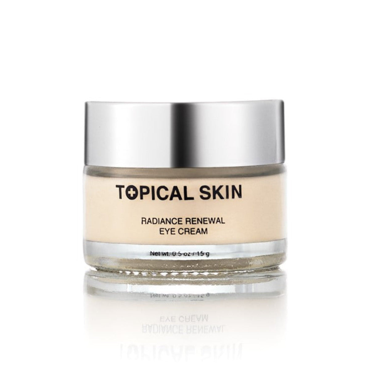 Radiance Renewal Eye Cream + NMF Complex TOPICAL SKIN eye cream in beige with NMF complex inside jar.