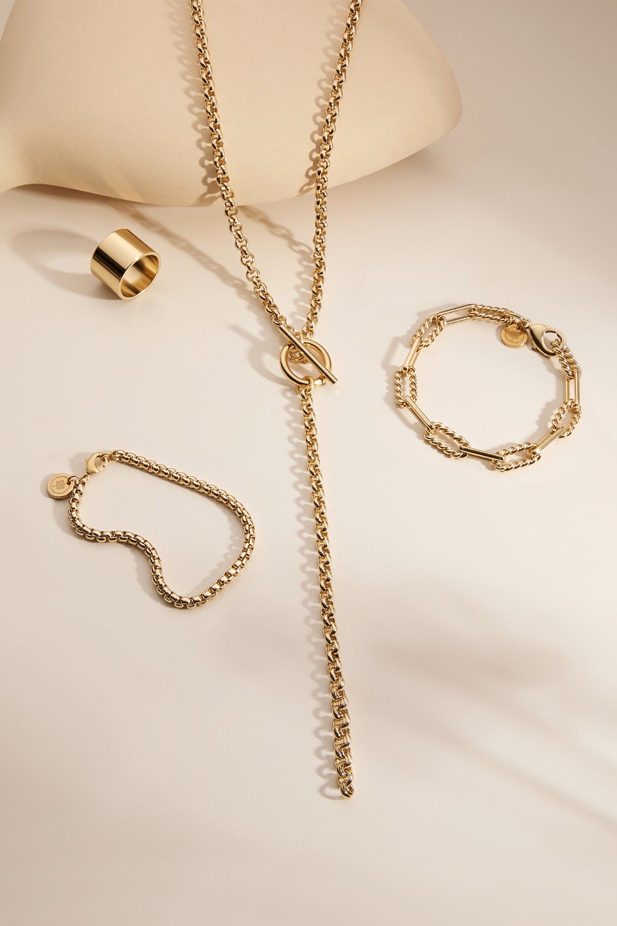 Gold-toned Jewelry Set from Micro Royal Rolo Toggle Lariat necklace and earrings
