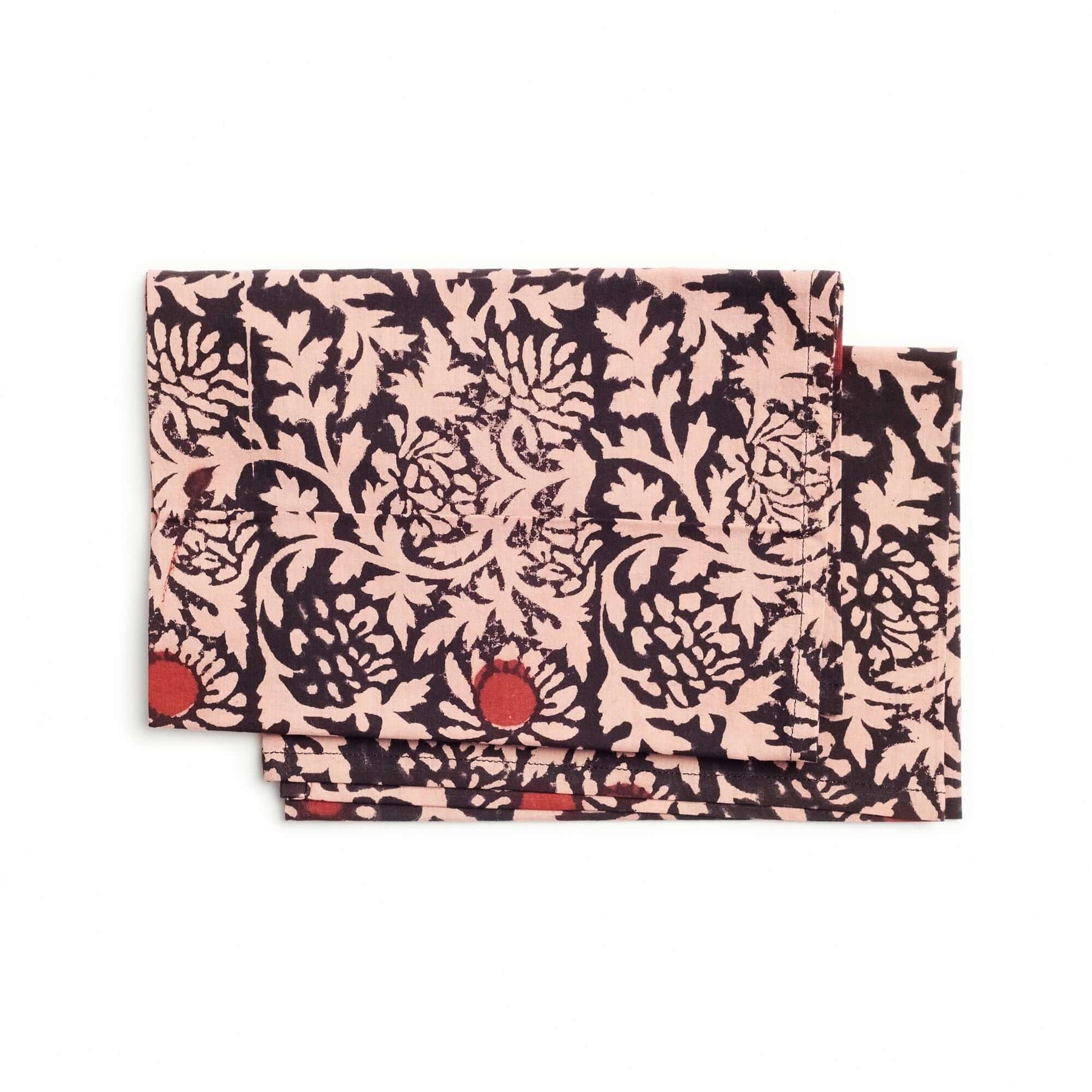 Hummus Floral Wax Block Printe Cotton Table Napkin( set of 4 ) showcasing black and red floral block print design.
