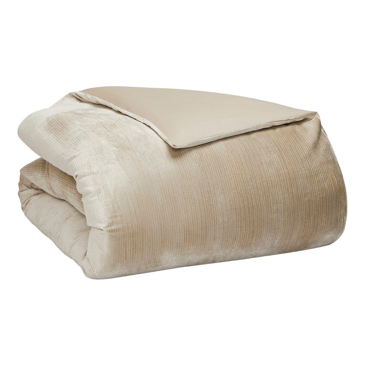 DT-053-9092_7|Luxurious beige velvet textured duvet cover, folded neatly on a white background, perfect for a cozy bedroom.