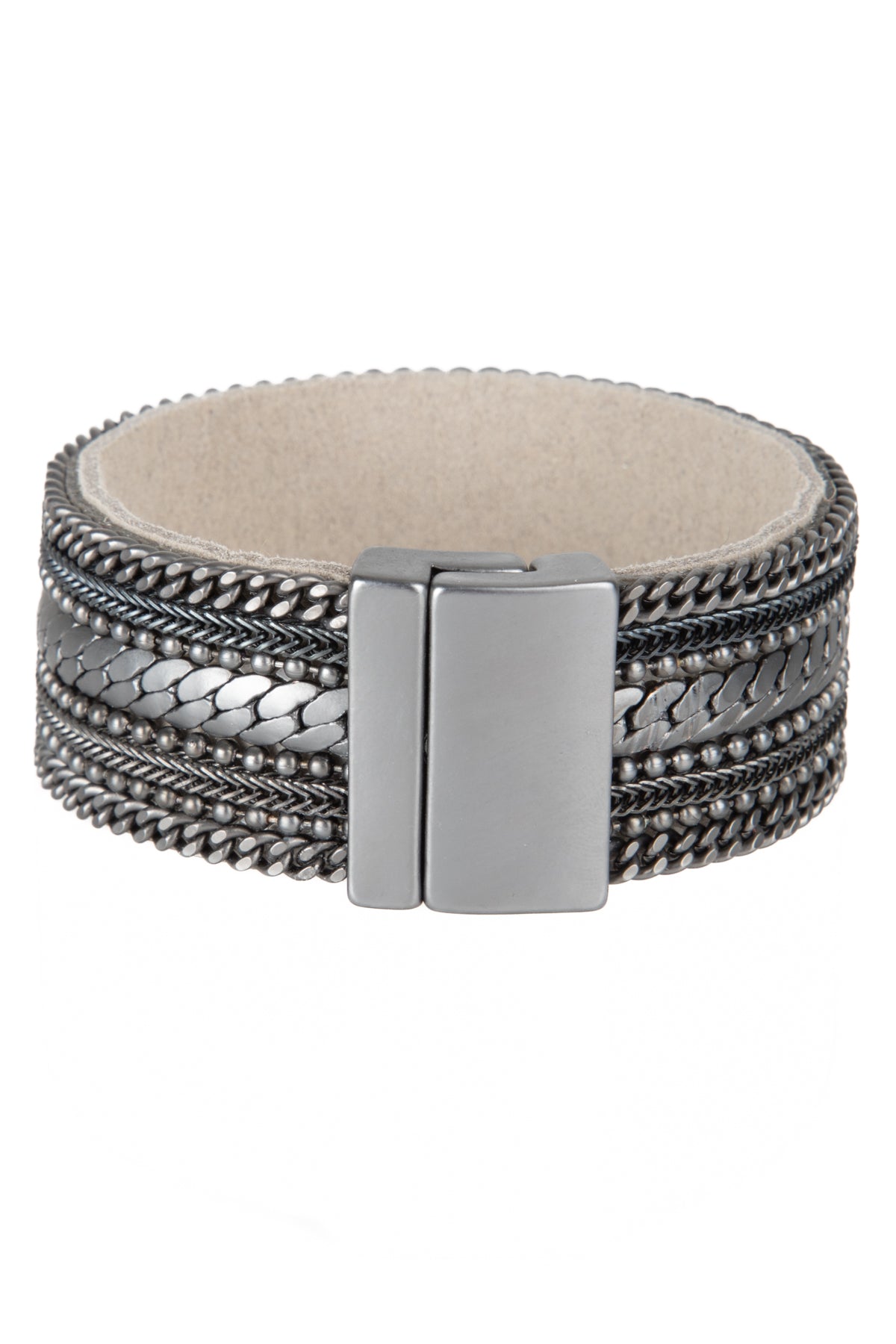 Dainty Chains Leather Bracelet - Gunmetal