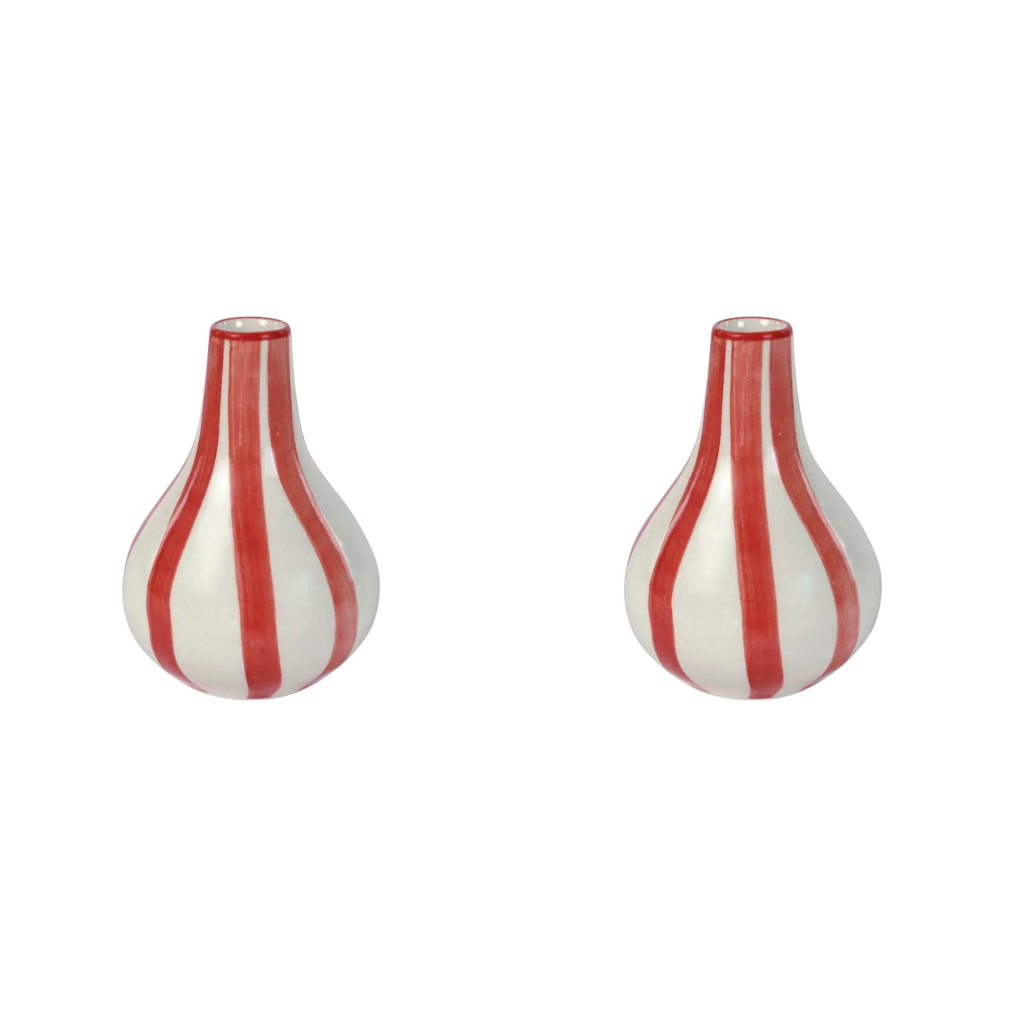 Ceramic Stripe  bud vase, Red -  3.5 x 3.5 x 4.75 Inches ( Set of 2 )
