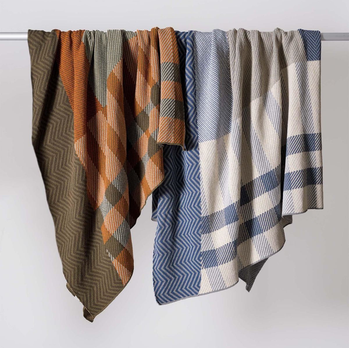 in2green Eco Throw Cotton Sustainable Knit Plaid Solid Throw Blanket - Patchwork Herringbone