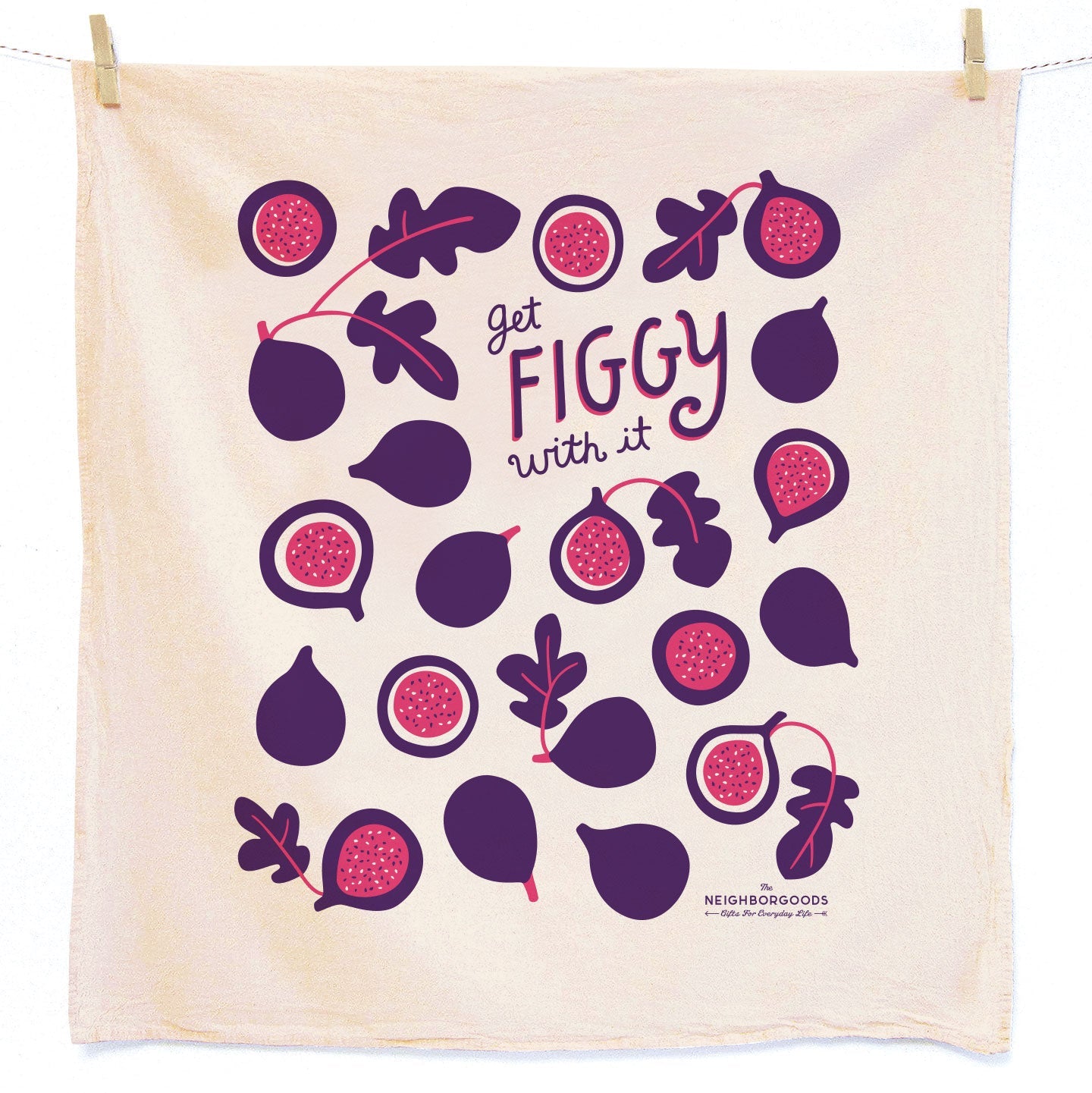 Reusable Swedish sponge cloth with figs design, featuring the phrase "Get figgy with it"