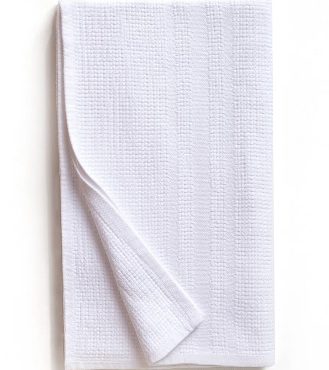 S/2 Organic Block Rib Hand Towel - White