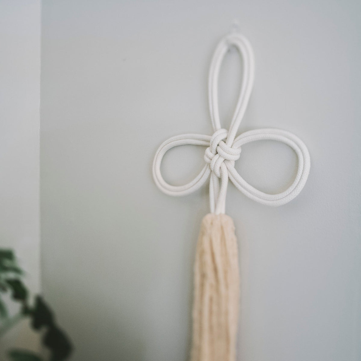 Close-up of Solidarity cream rope knot wall hanging with tassel