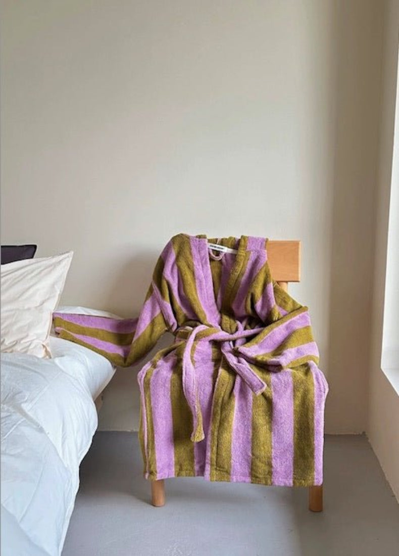 Ultra Soft Retro Whimsical Stripe Bath Robe - 100% Organic Long - stapled Cotton - Retro Whimsical Stripe Bath Robe - Blue & Green Stripe - INSPECIAL HOME