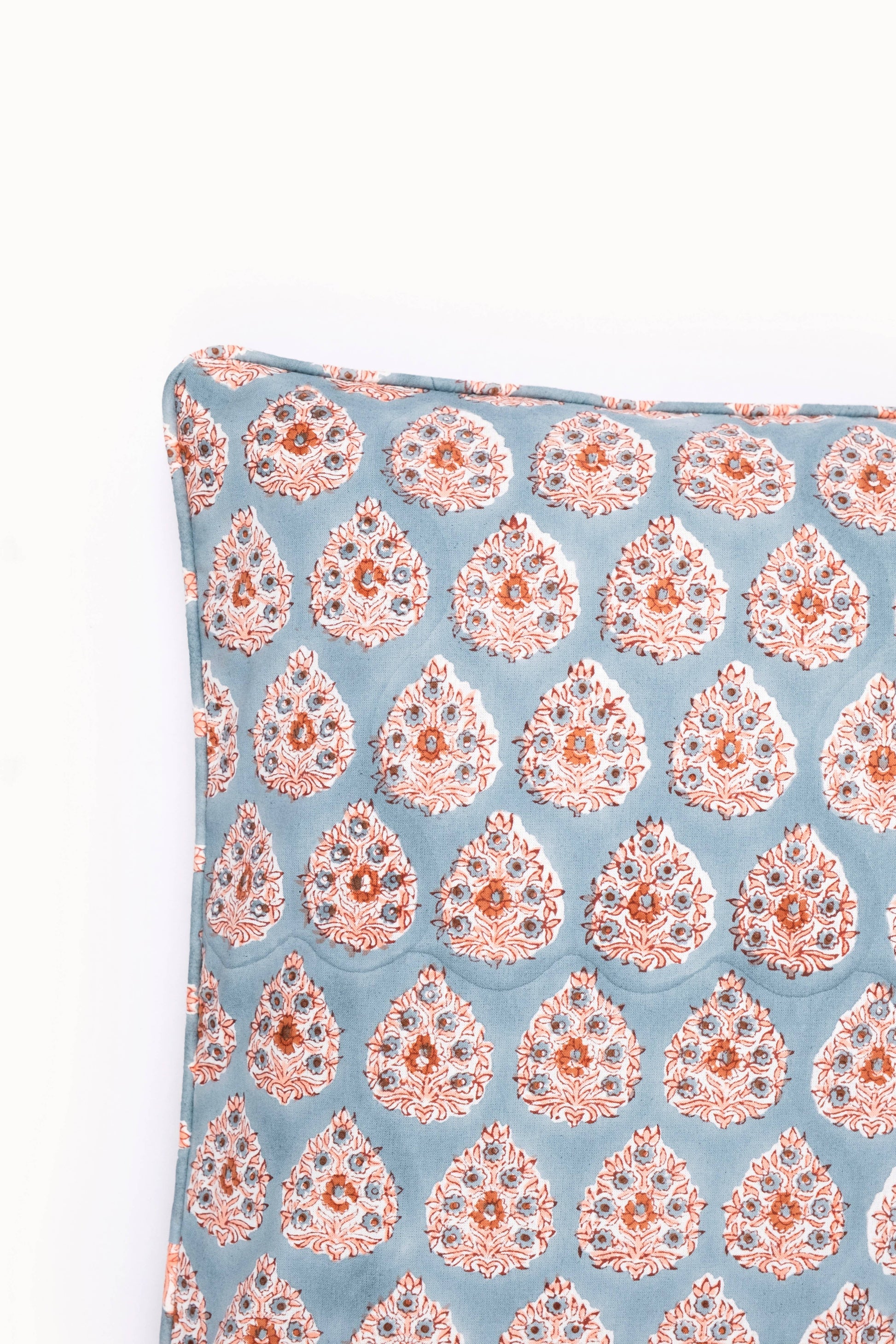 Terracotta Heirloom Buta Piped Blockprint Pillow Cover