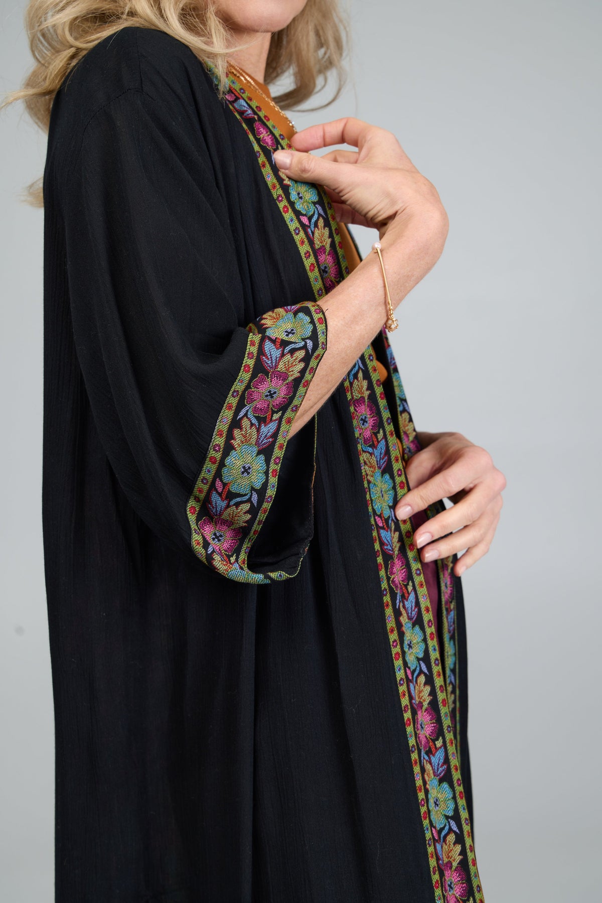 Long Floral Kimono Cover Black