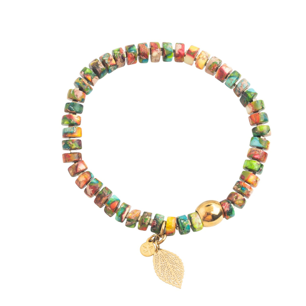 Colorful stretch bracelet, emperor stone hematite bracelet, copper leaf, gold plated stainless steel starfish tag, women's fair trade jewelry
