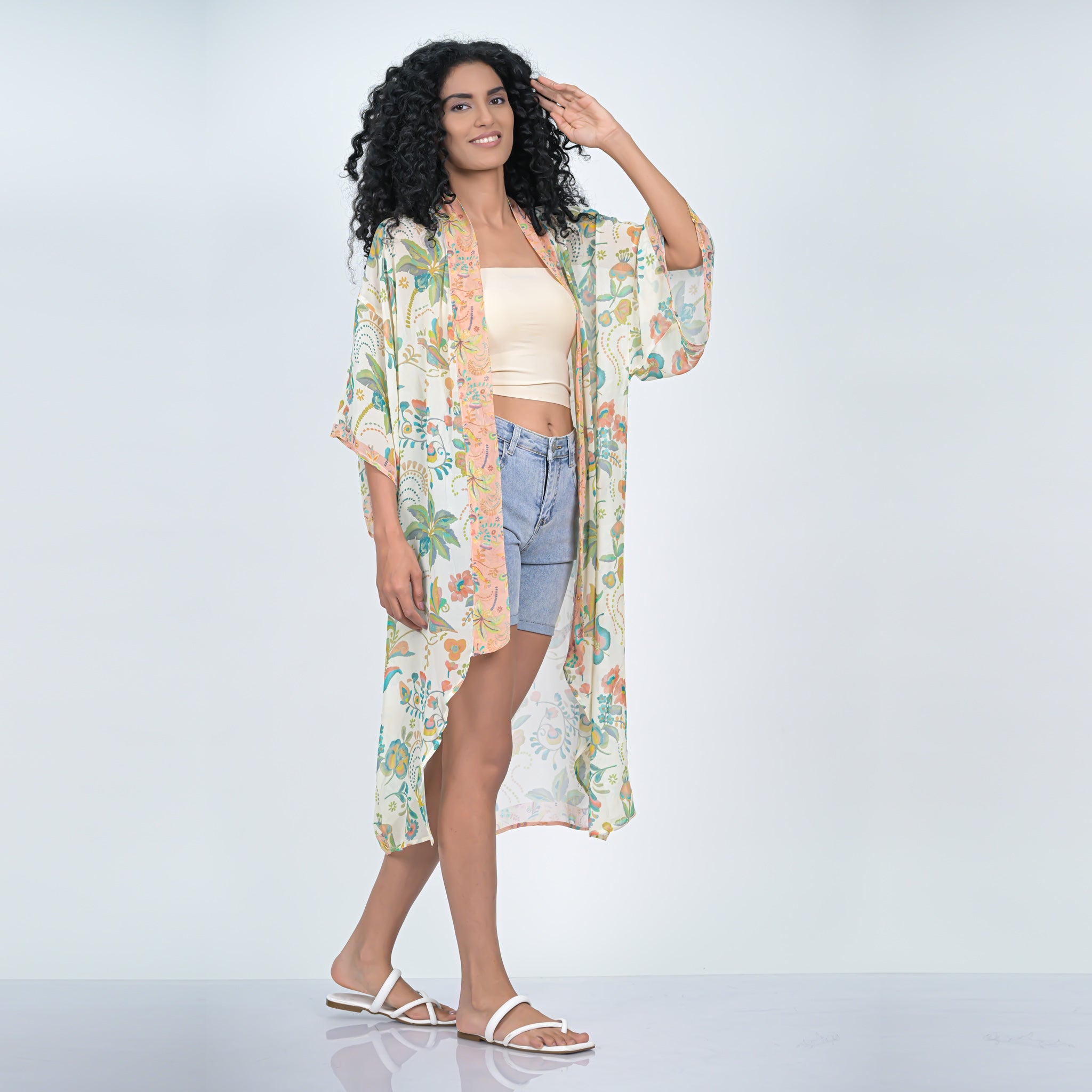 CHARMING FLORAL KIMONO - BEIGE