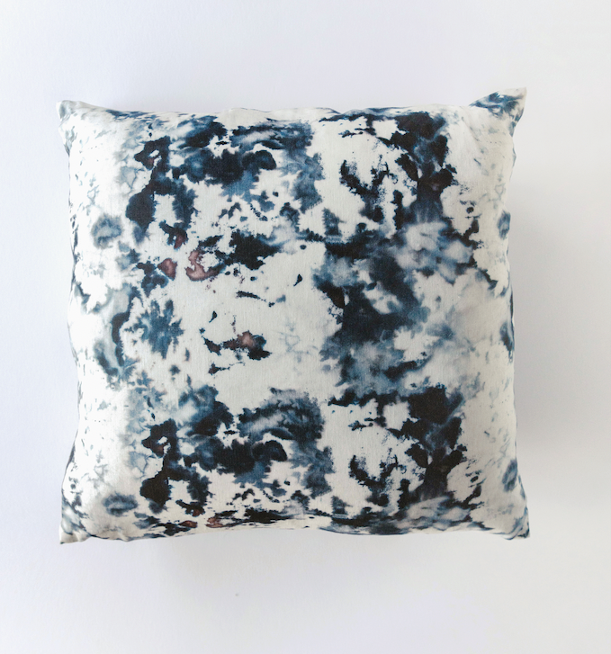 Grey Marble linen throw pillow 20x20 with swirling grey black and blue watercolor pattern - Goldie Home