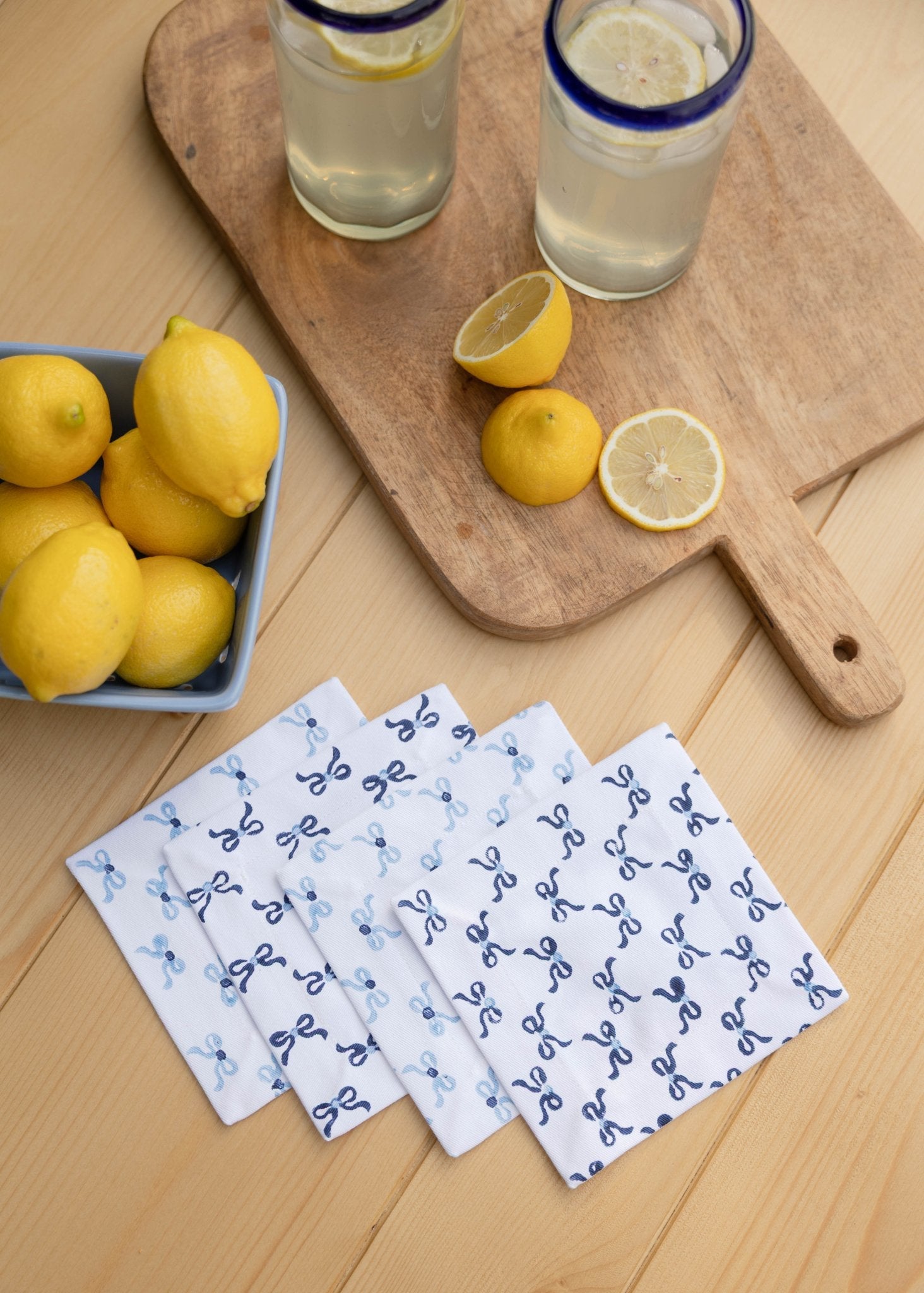 Cocktail Napkins (set of 4) - Bows - Navy & Uniform Blue - The Mended Company