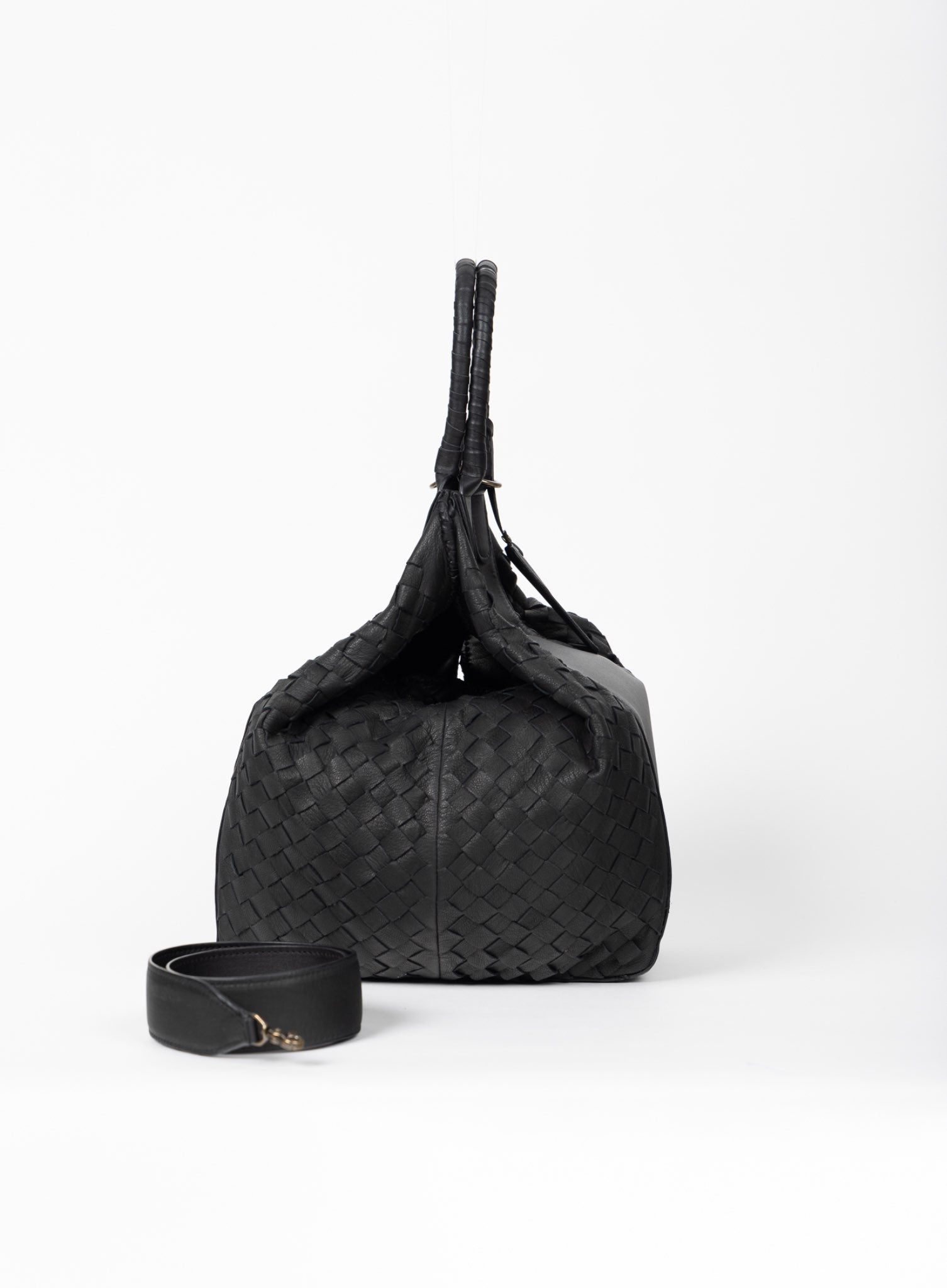 all day leather tote in black from our womens together collection showcasing it open interior view.