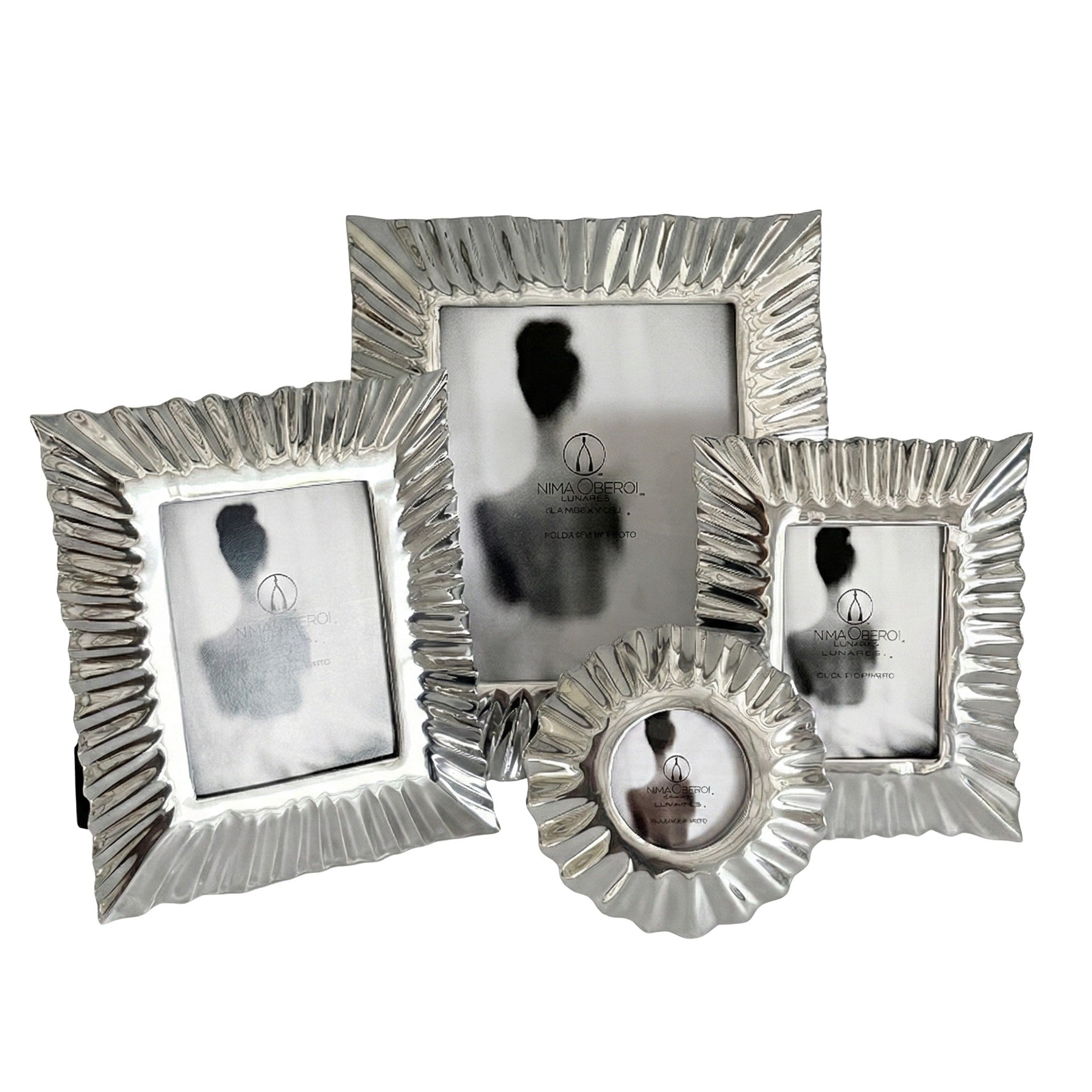 Set of silver photo frames on a white background