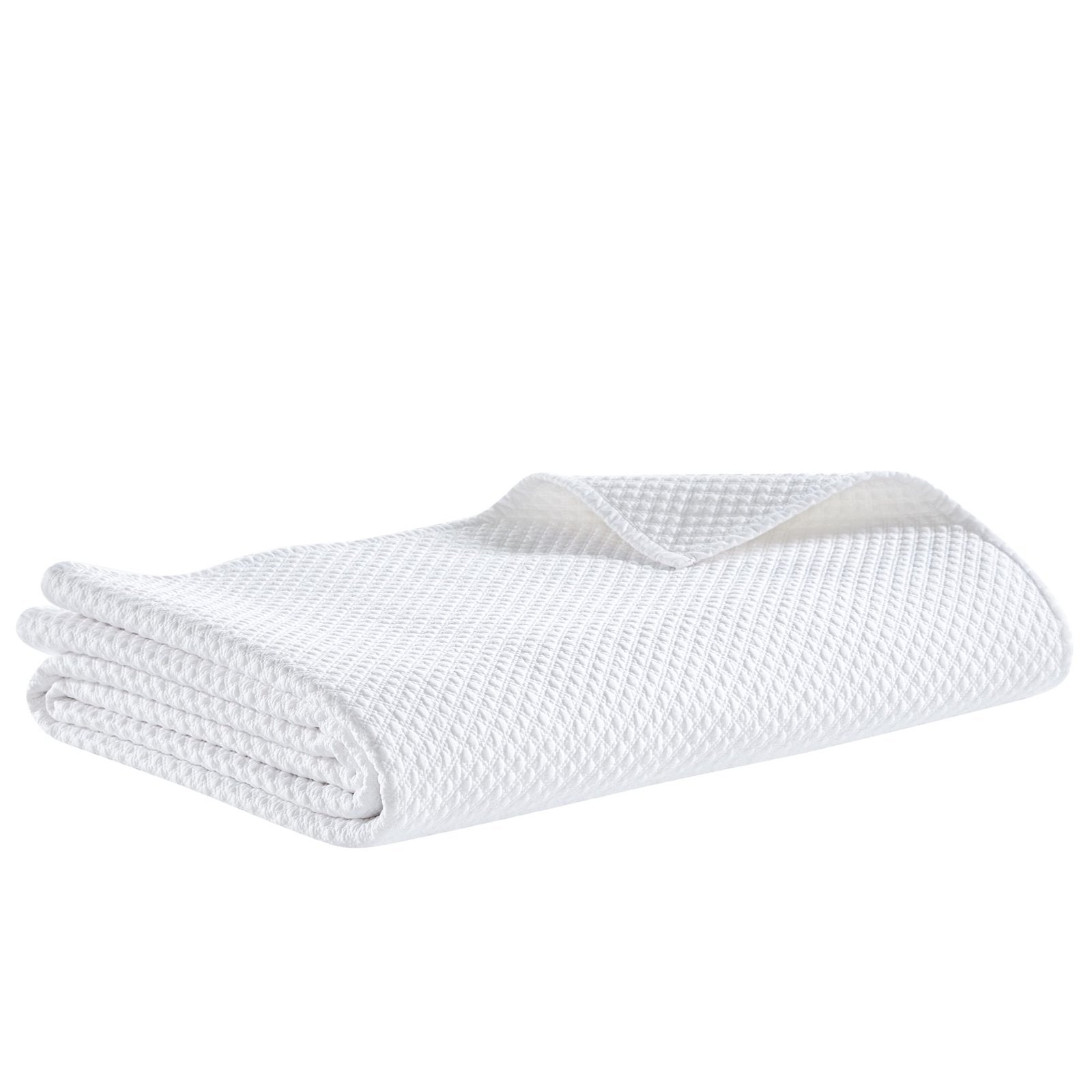 CL-200-9496_6|Folded white textured coverlet, showcasing its soft, subtle pattern and versatile design for elegant bedding.
