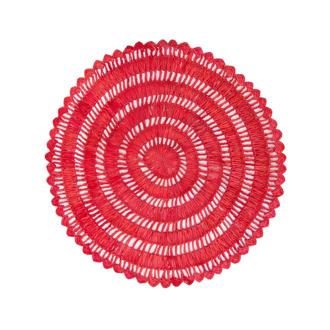 Buriti straw placemat handwoven from natural Brazilian palm fiber in red by Talah Home