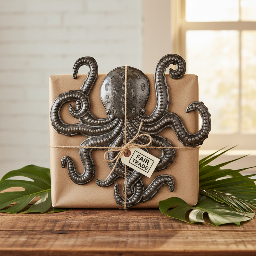 Octopus Magic Haitian metal art octopus wall sculpture as a Fair Trade gift display