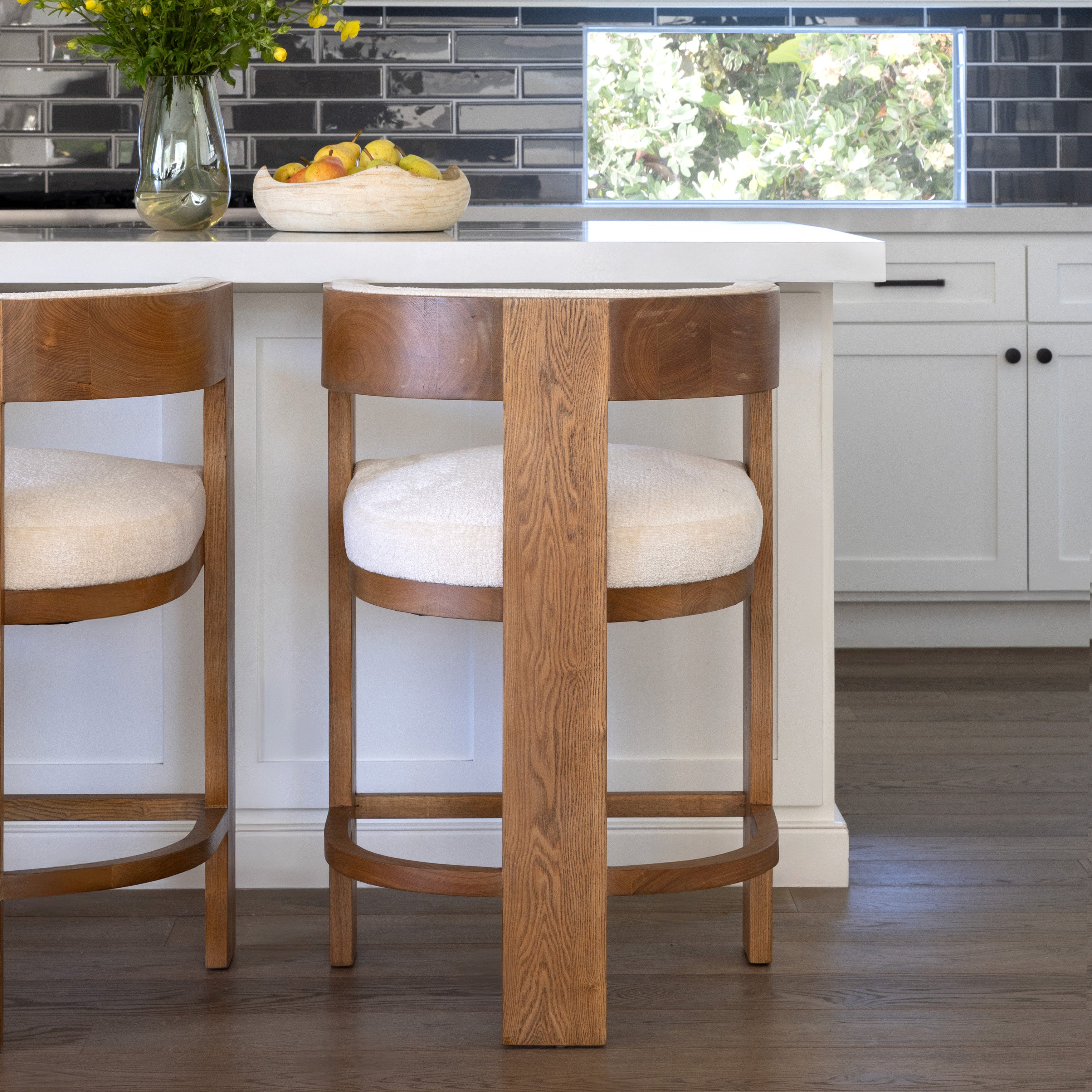 Noa Cream Upholstered Counter Stool with Solid Ash Wood Frame