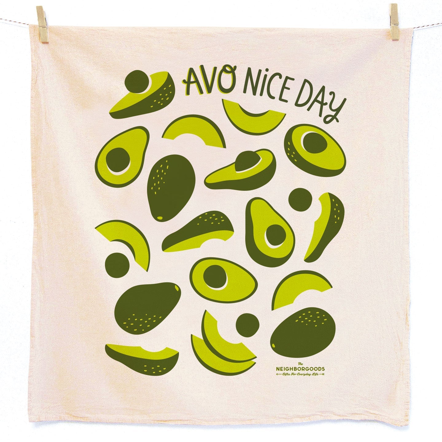 Reusable Swedish sponge cloth with avocado design, featuring the phrase "Avo nice day"