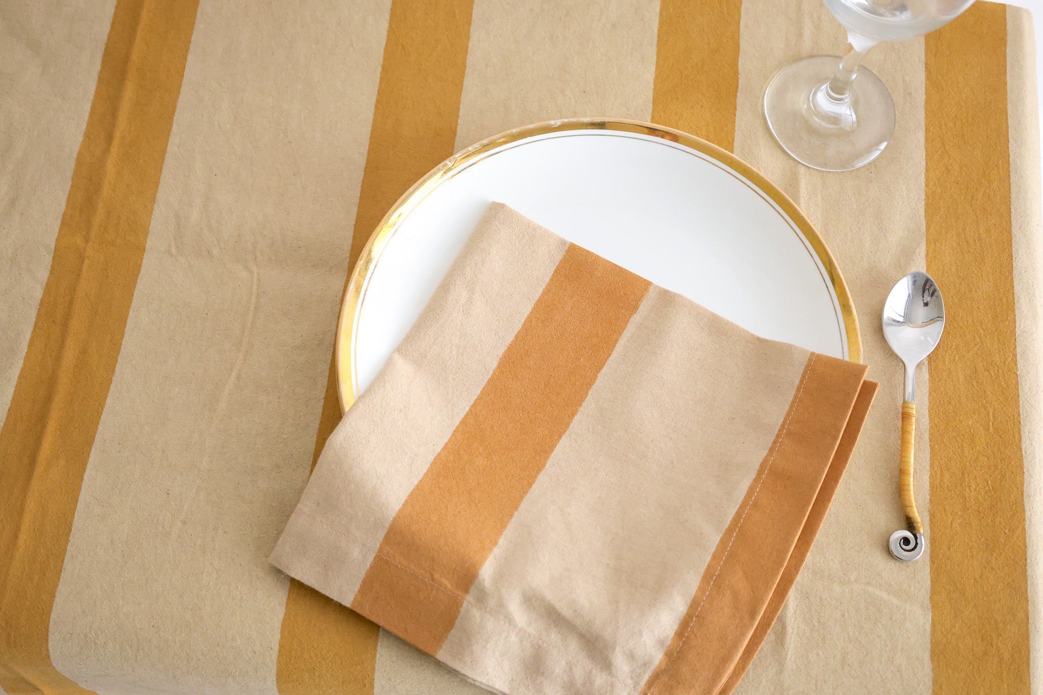 Oh! Stripes (Ochre) Block Print Napkins, Set of 4