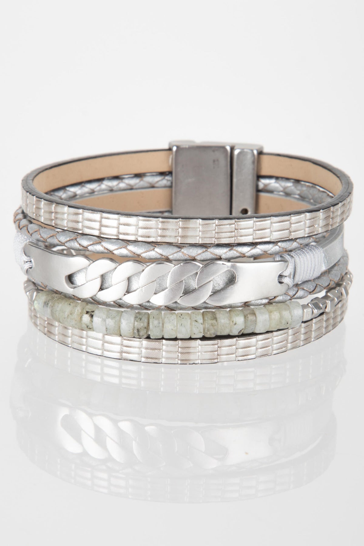 Natural Stones and Chain Leath - Grey
