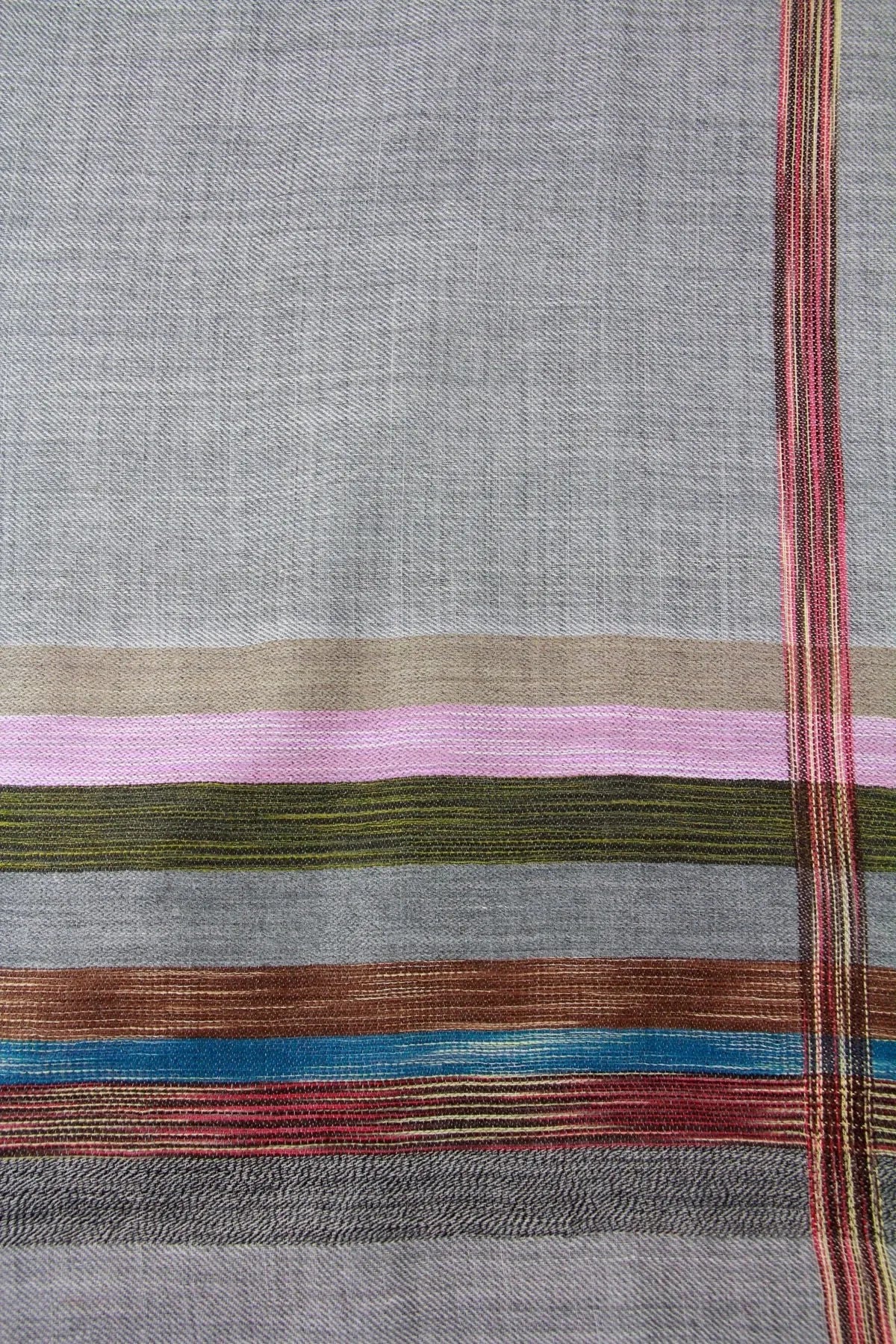 Plaid Border Scarf - Grey