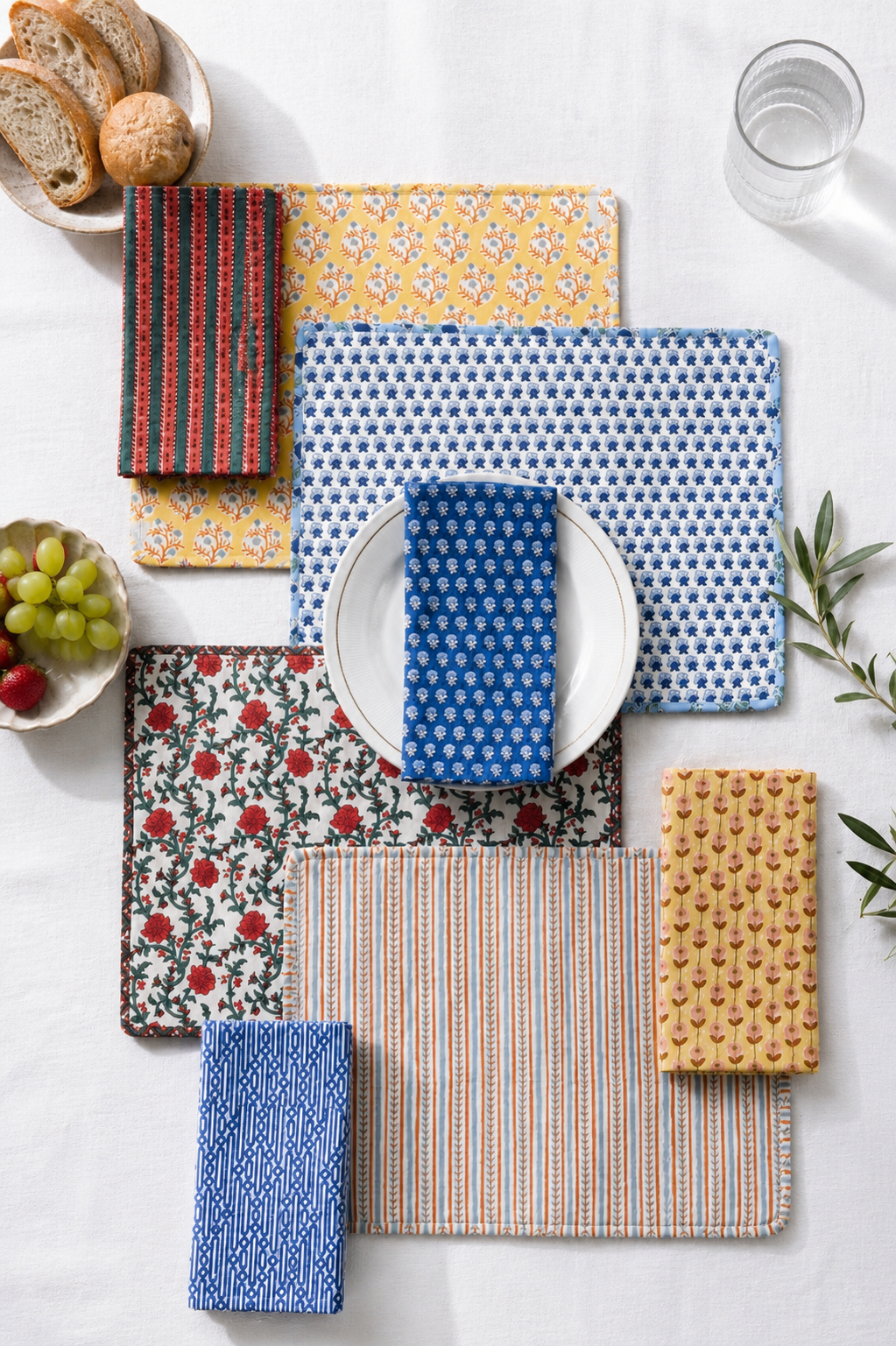 Parijat Ocean Blue Reversible Blockprint Placemats-Set of 2