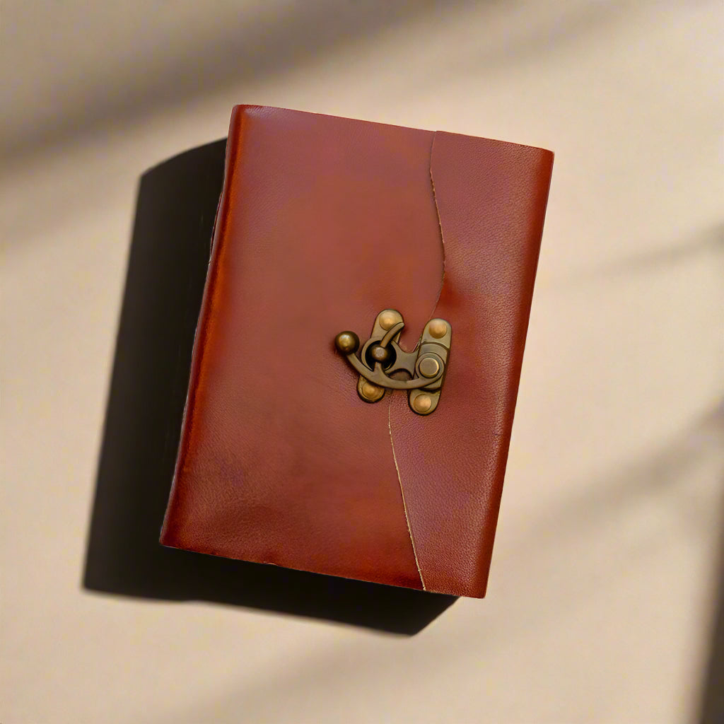 Rustic leather-bound journal with latch – handcrafted, old-world style notebook for writing, sketching, and timeless journaling