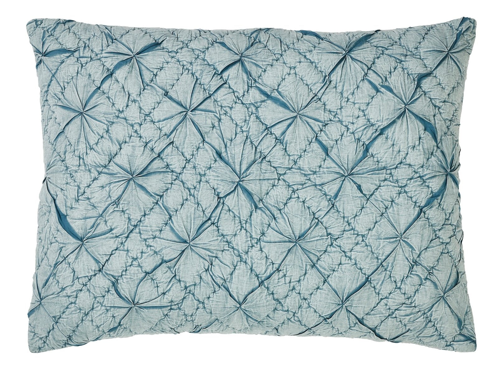 SS-365-2026_1|Elegant blue quilt featuring a unique cinched diamond pattern. Adds sophisticated texture to bedroom decor.