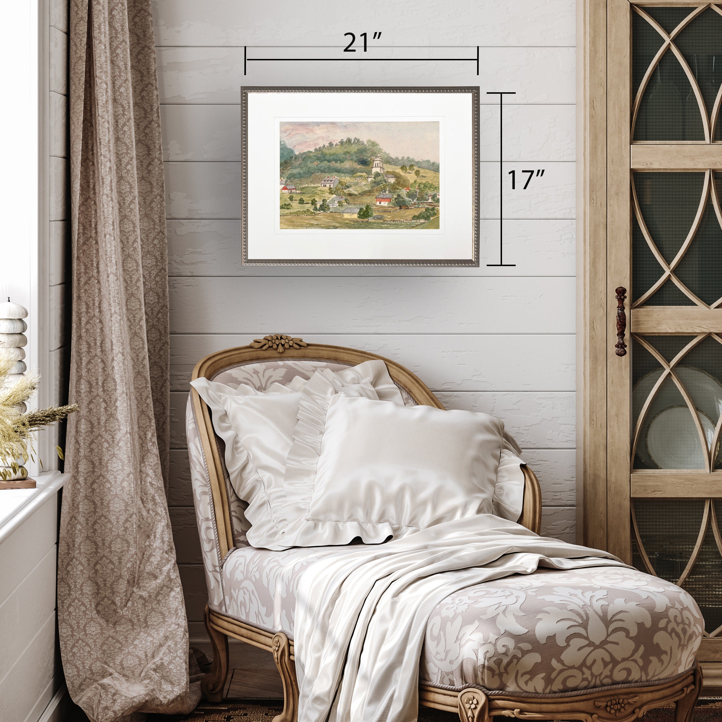 Town Landscape in Silver-Beaded Frame