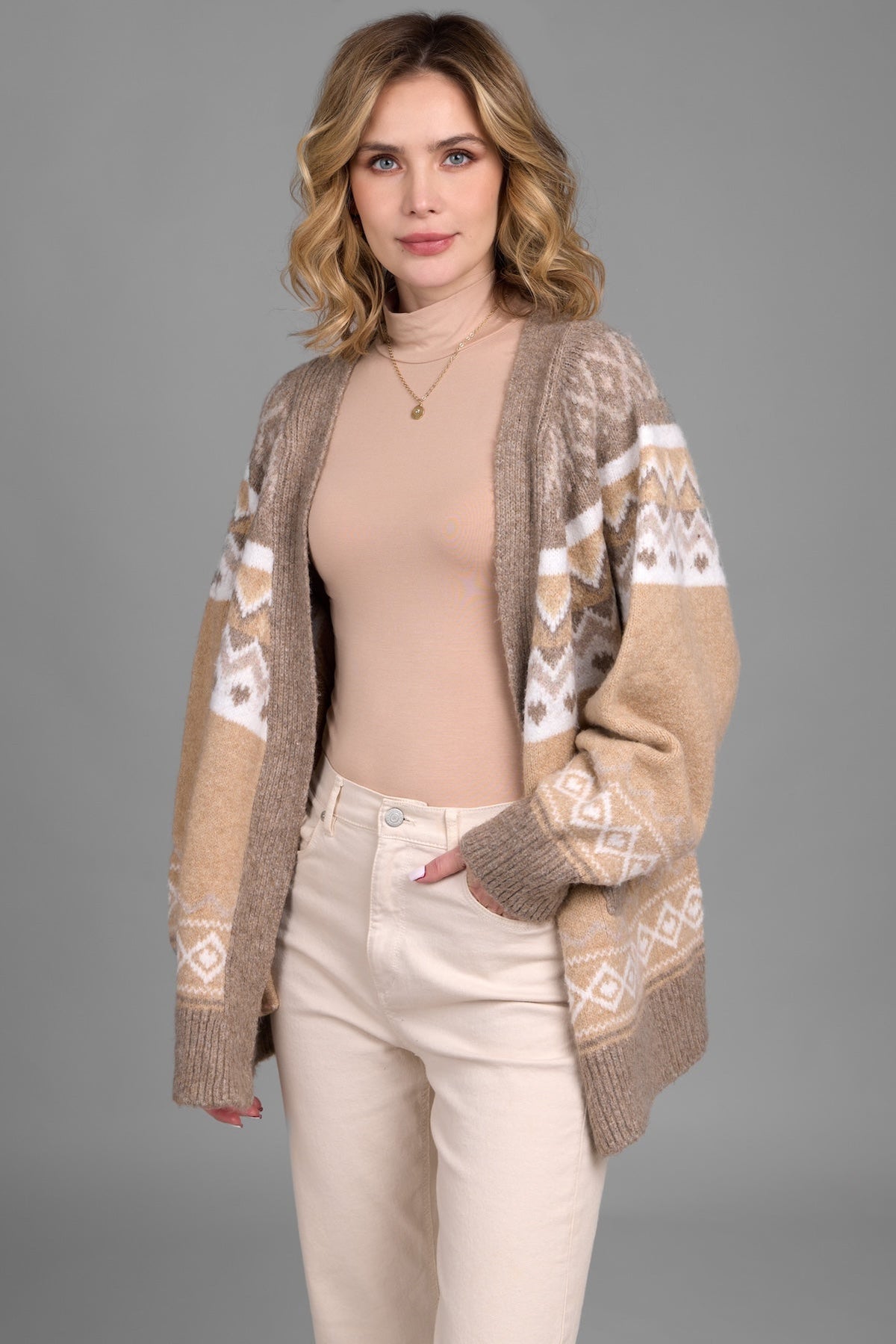 Fair Isle Cardigan Sweater - Neutral
