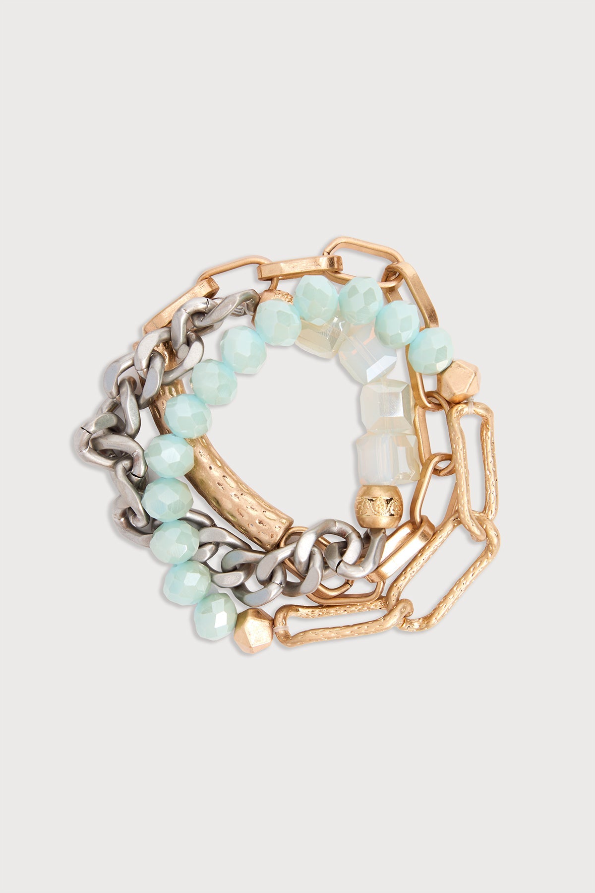 Metallic Beaded Chain Trio Bracelet - Turquoise