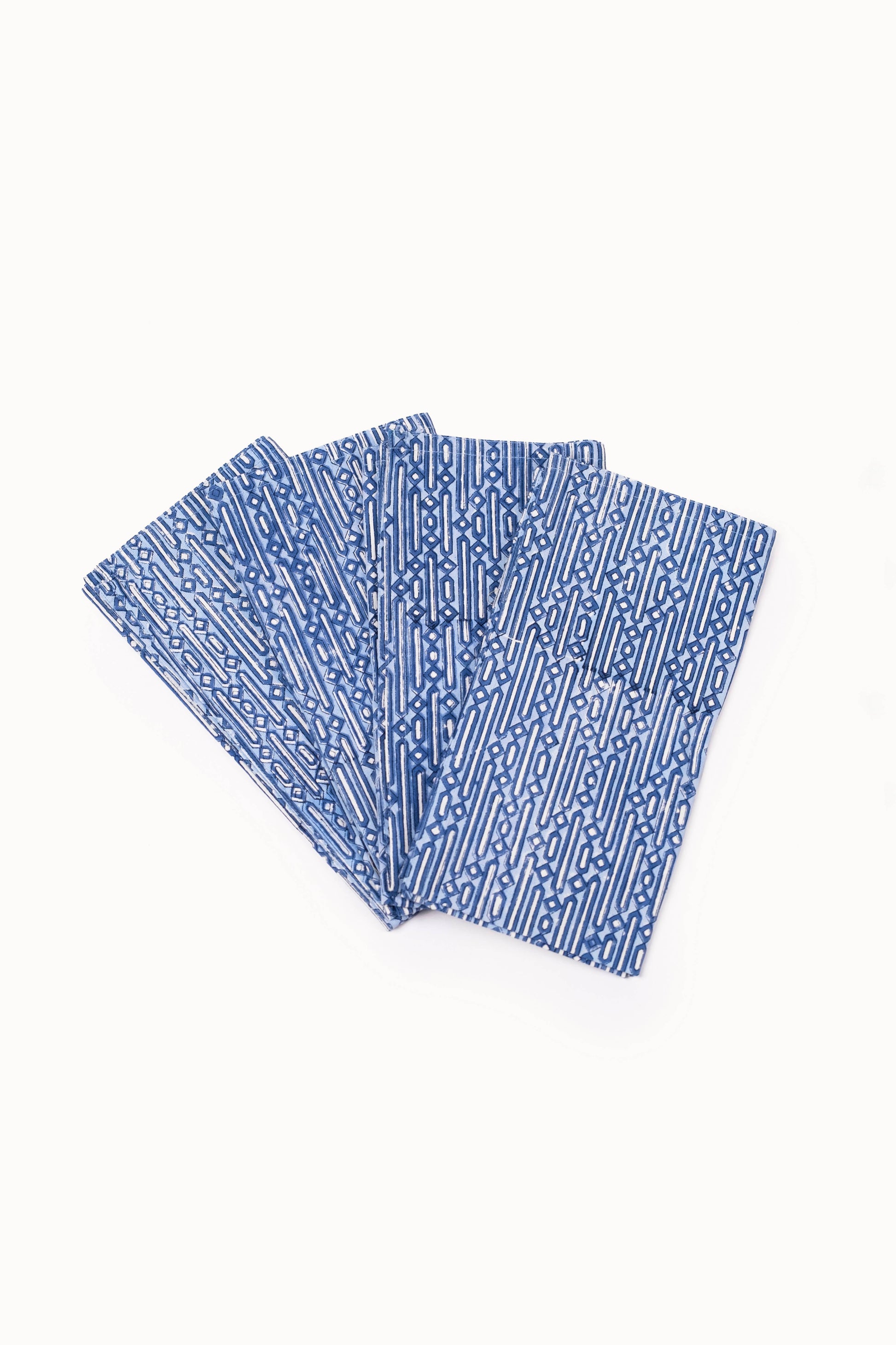 Parijat Blue Geometric Large Block Print Napkins (Set of 4)