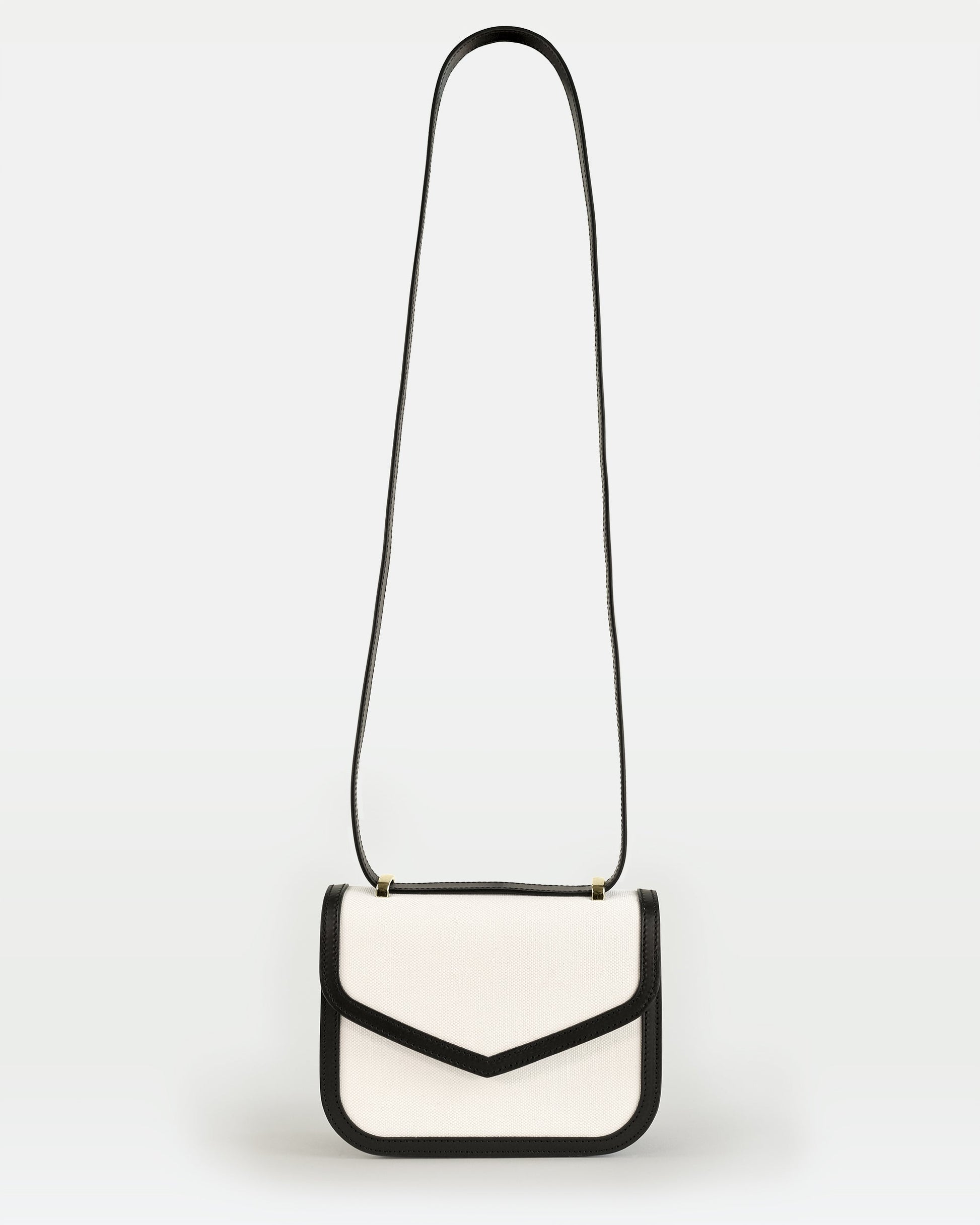 Small Crossbody in canvas and vegetable tanned calfskin leather - OffWhite/Black - Back view - Maya Crossbody | MODHER