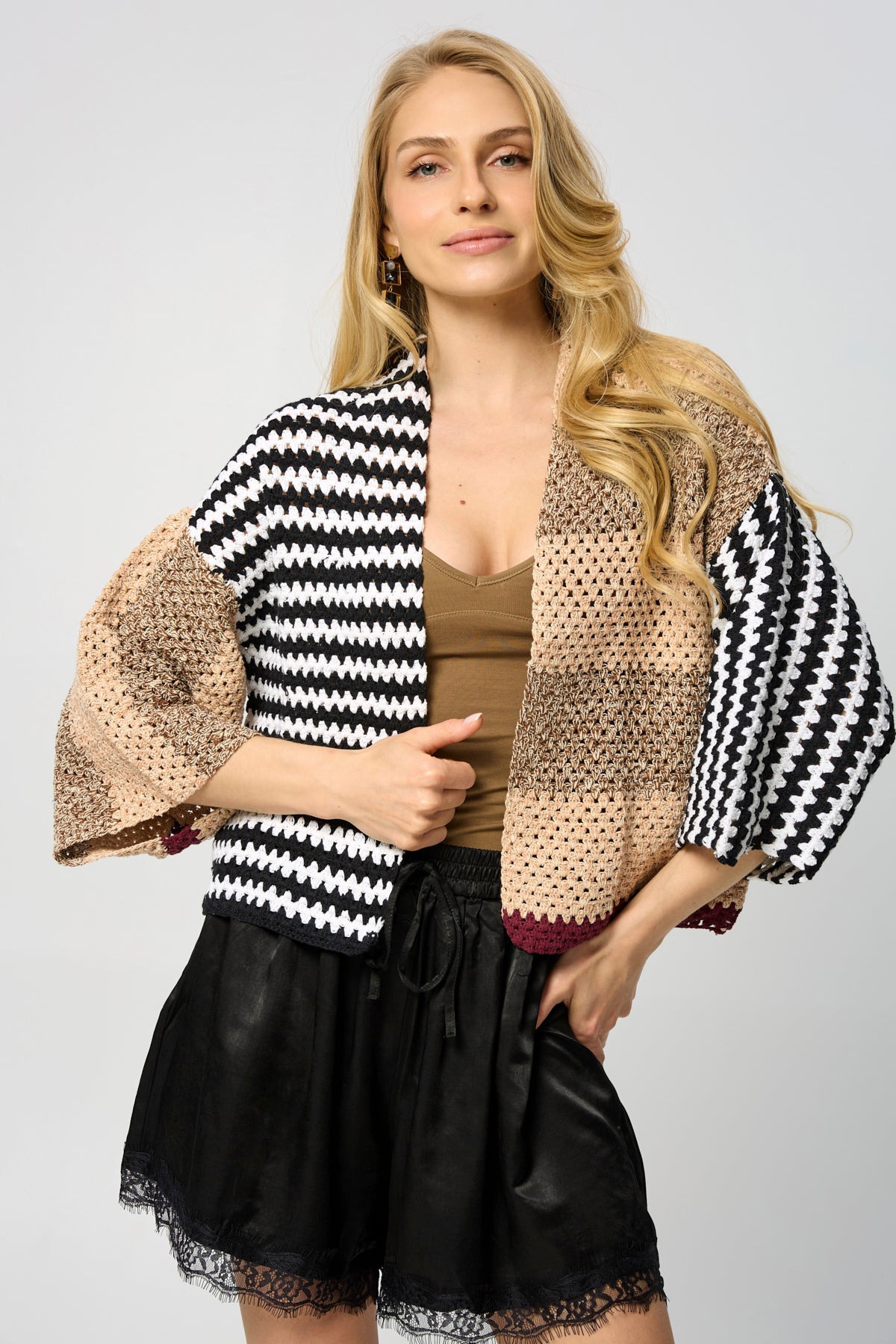 Crochet Granny Square Pattern Jacket - Lavender Blush