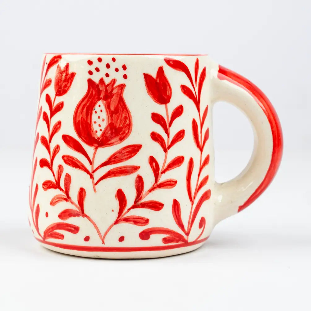 Red Anaar Ceramic Breakfast Set Bowl Mug Plate 3 Piece Handmade - Casa Amarosa