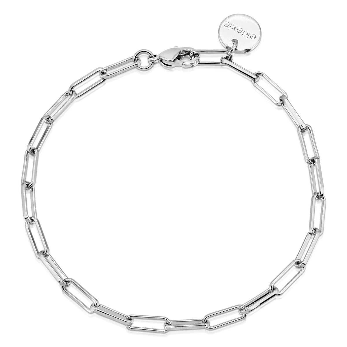 Silver elongated link chain bracelet showing shiny stylish jewelry piece