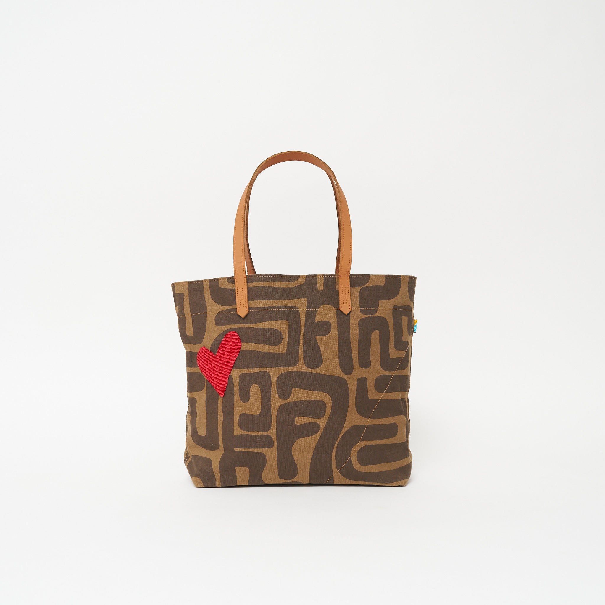 Go To Tote - Mocha Kuba with Red Beaded Heart