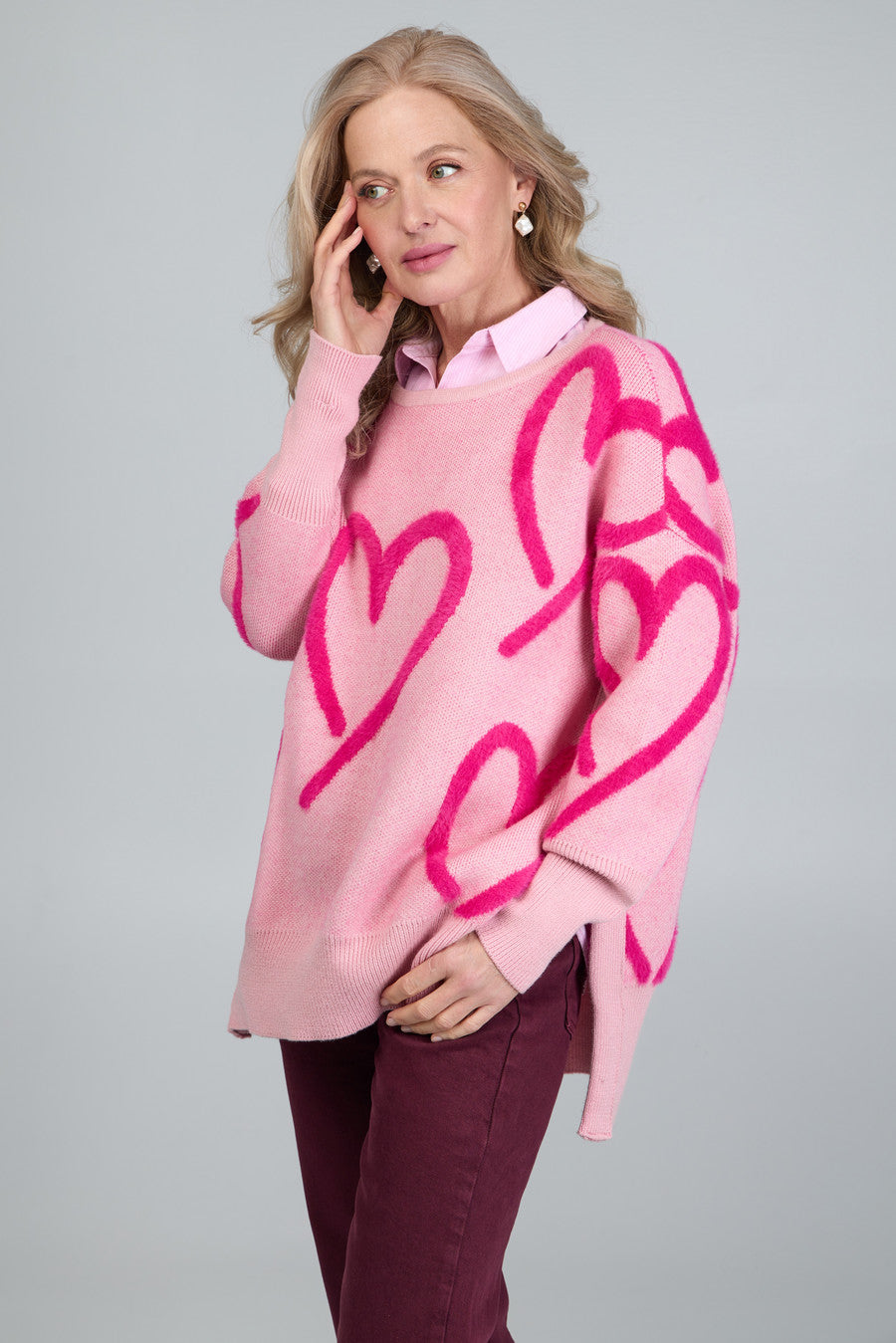 Whimsical Heart Sweater - Pink