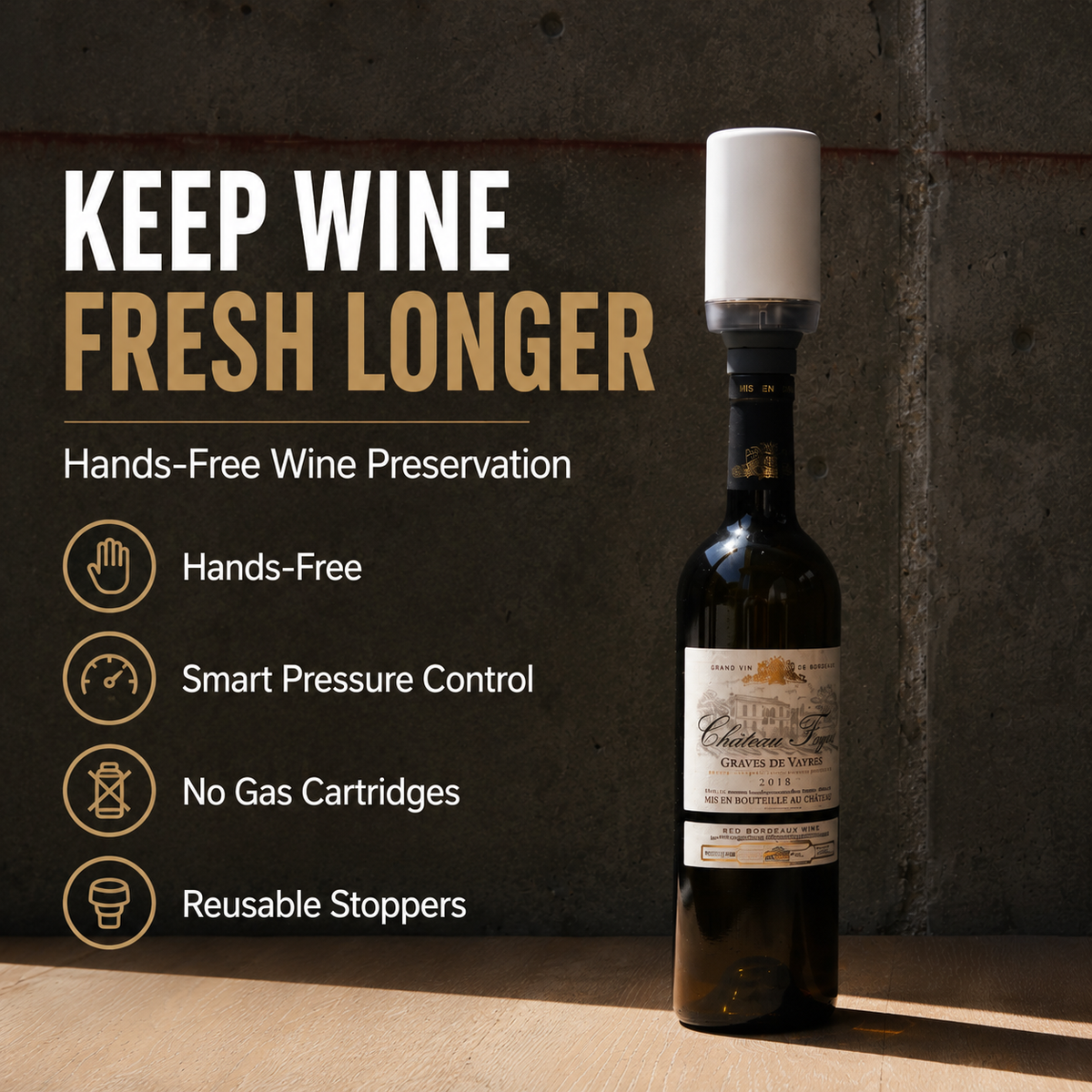 Preservio Automatic Wine Preservation Pump + Bonus 2 Silicone Stoppers