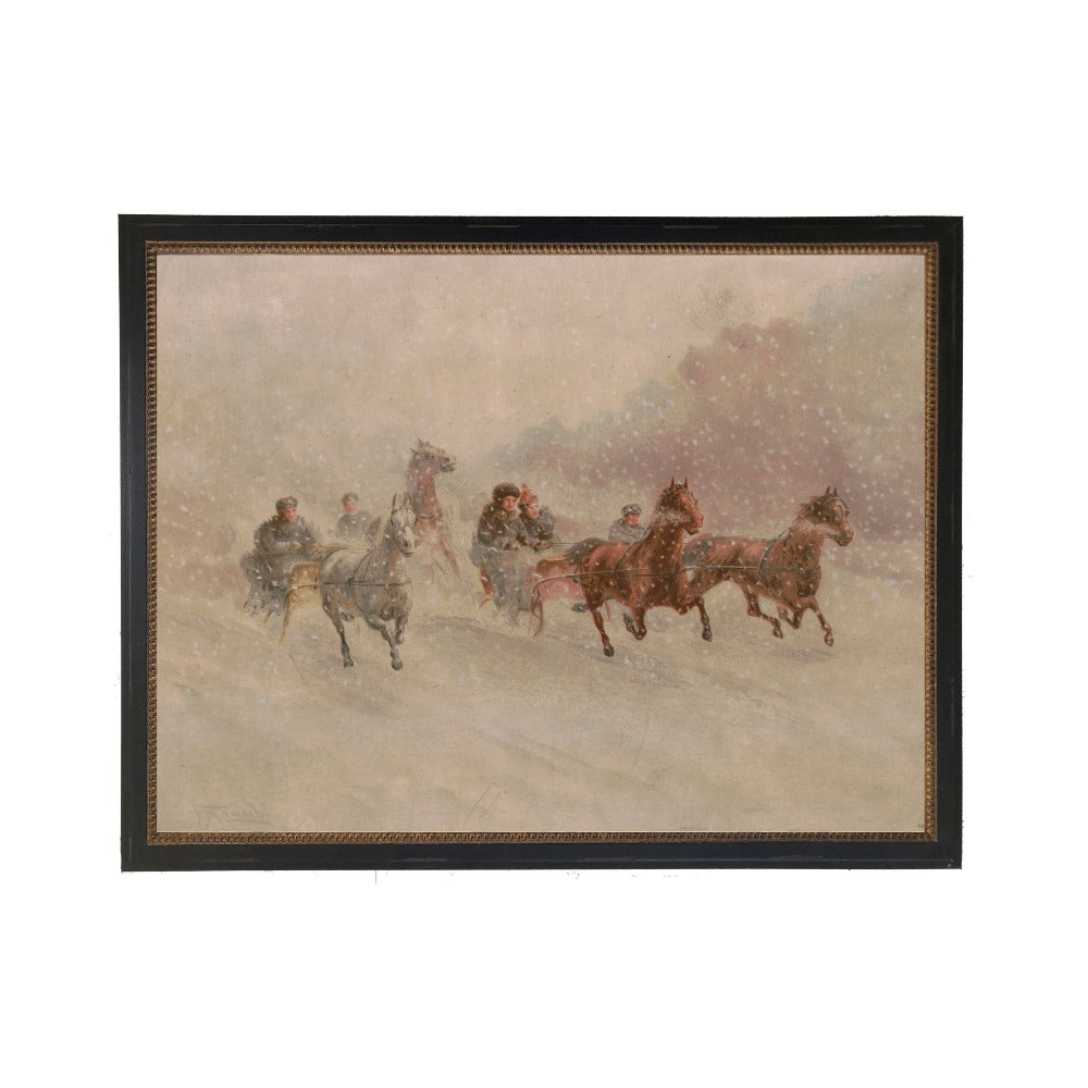 Vintage Oil Reproduction of Riding in the Snow