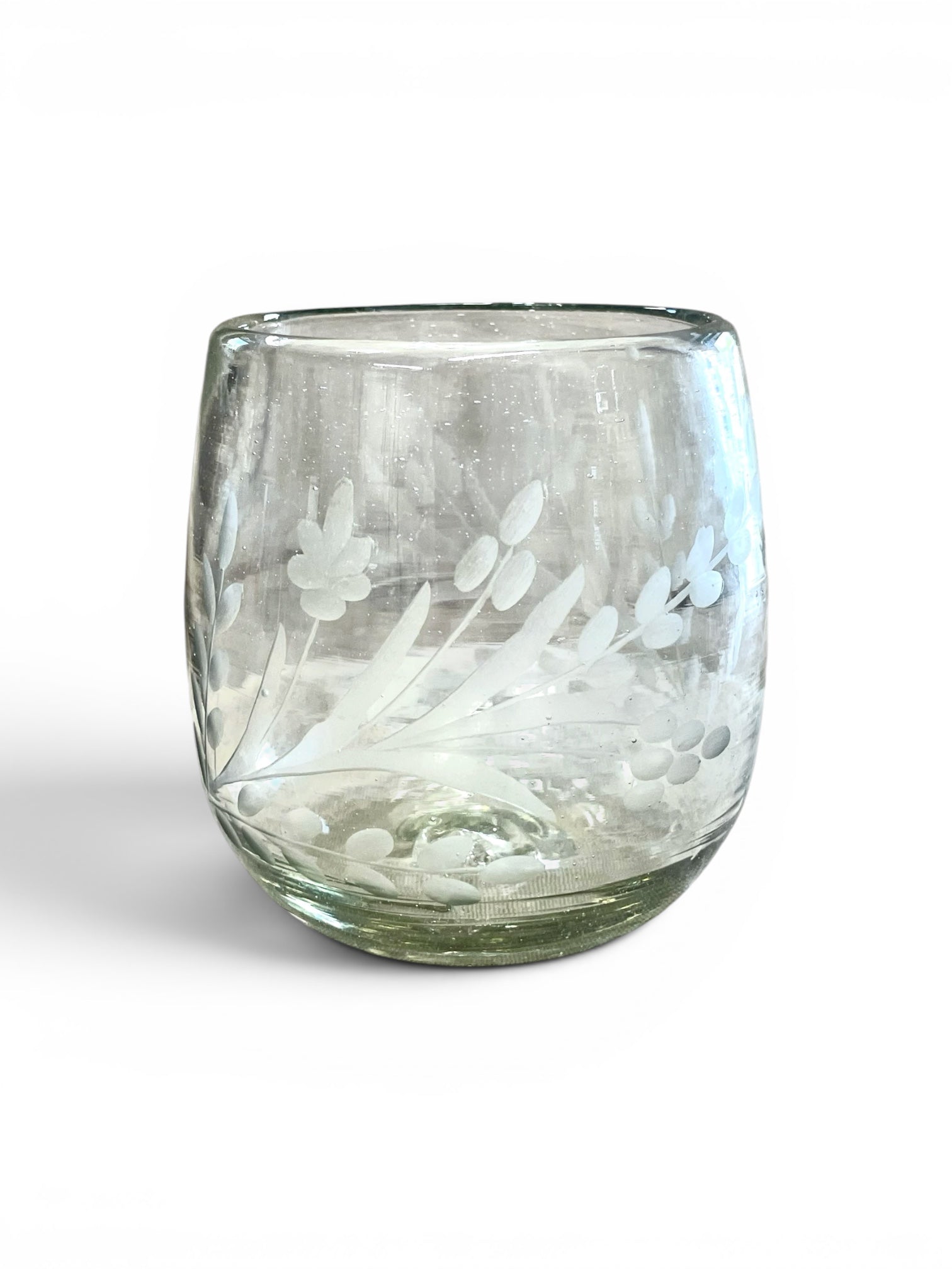 Hand-etched Blown Oval Glass, Set of 2