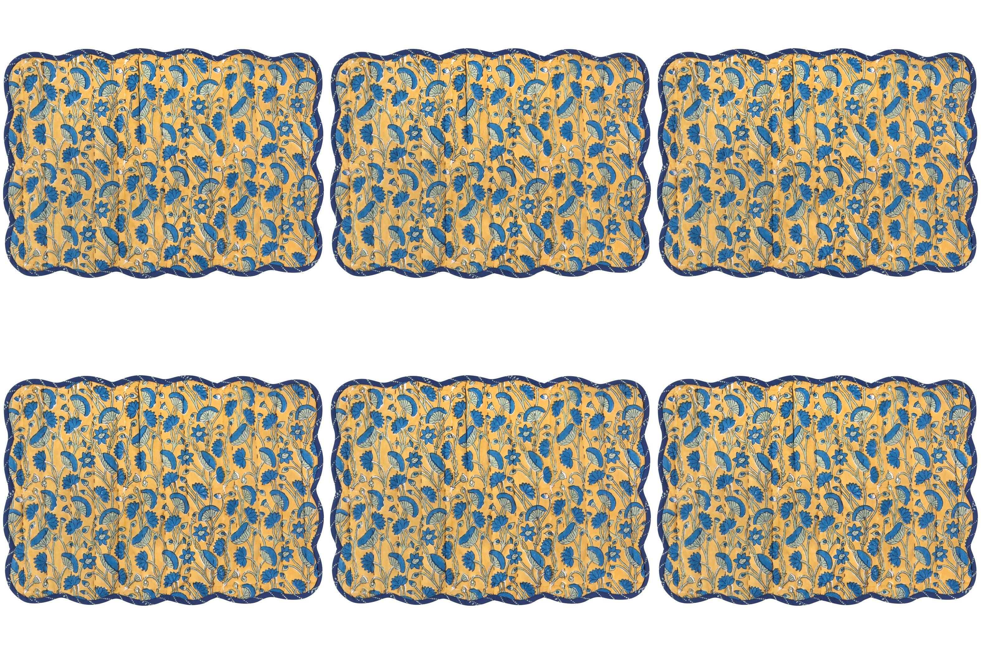 Set of 6 Fan Flower Block Print Kantha Placemat